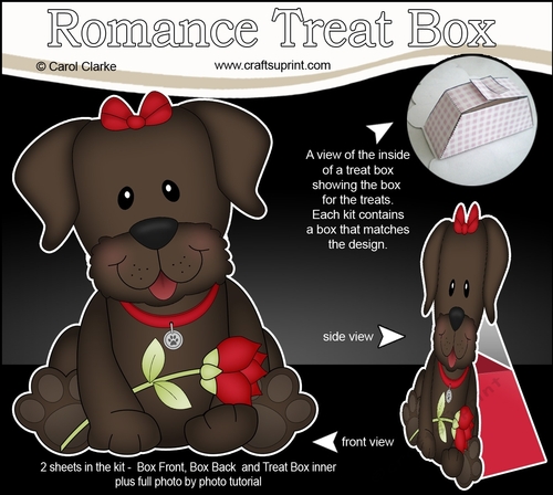 3D Valentine Treat Box Mini Kit - Cute Romantic Chocolate Labrador Dog has a Rose