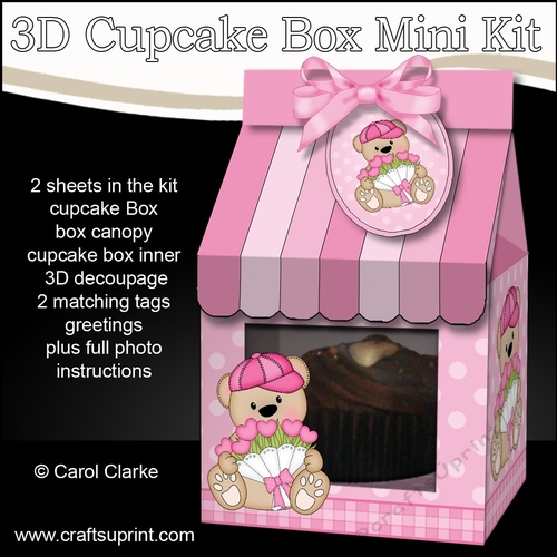 3D Mothers Day Mini Milk Carton Cupcake Treat Box Mini Kit - Cute Little Teddy Bear