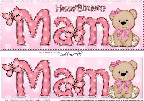 Large DL Happy Birthday MAM 3D decoupage with Livvy Bear