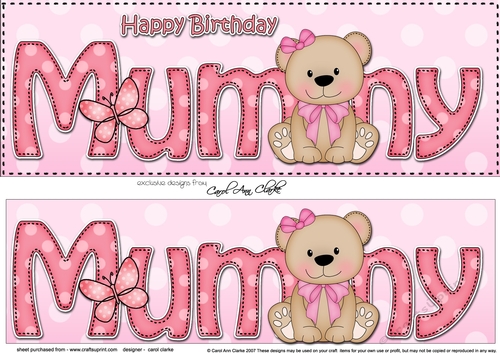Large DL Happy Birthday MUMMY 3D decoupage with Livvy Bear