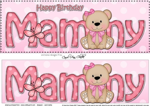 Large DL Happy Birthday MAMMY 3D decoupage with Livvy Bear