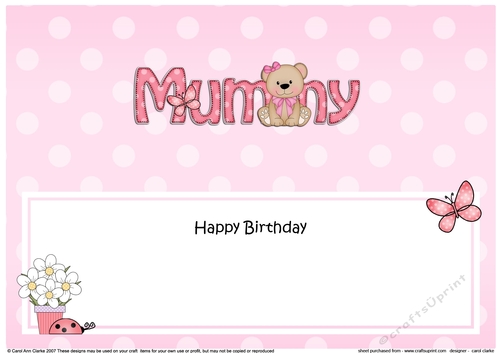 Large DL Happy Birthday MUMMY insert with Livvy Bear