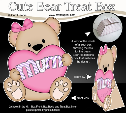 3D Mothers Day Treat Box Mini Kit - Cute Teddy Bear has a Heart for Mum