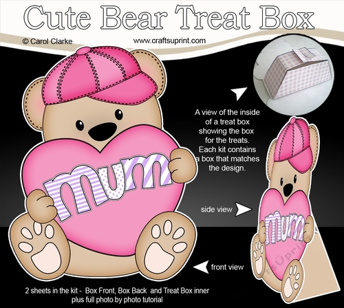 3D Mothers Day Treat Box Mini Kit - Cute Teddy Bear has a Heart for Mum