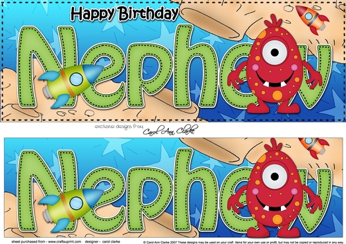 Large DL Happy Birthday NEPHEW 3D decoupage with cute Alien