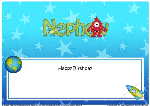 Large DL Happy Birthday NEPHEW insert with cute Alien
