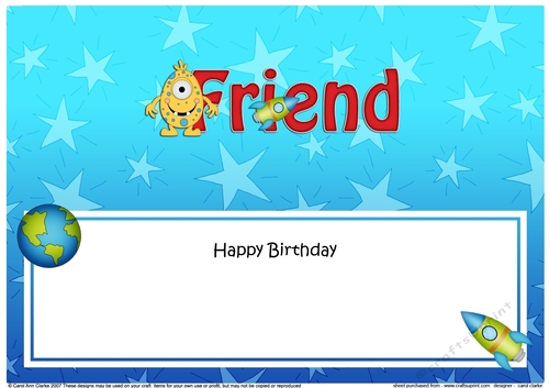 Large DL Happy Birthday FRIEND insert with cute Alien