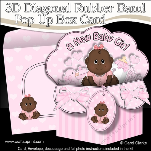 3D Diagonal Rubber Band Pop Up Box Card Kit - Cute Little Ethnic Baby Girl Ronna