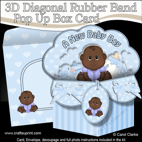 3D Diagonal Rubber Band Pop Up Box Card Kit - Cute Little Ethnic Baby Boy Daryn