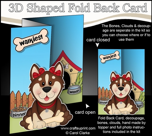 3D Shaped No-Hole Fold Back Mini Kit - Little Husky Dog Sugar