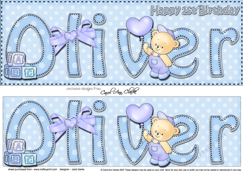 Large DL Happy 1st Birthday OLIVER 3D decoupage