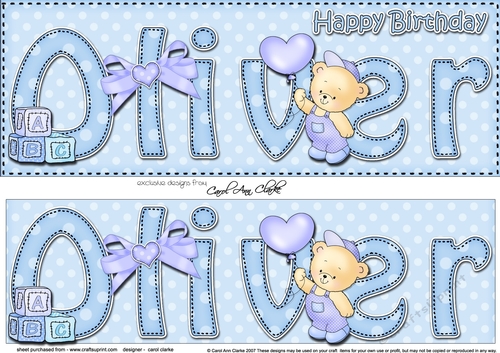 Large DL Happy Birthday OLIVER 3D decoupage