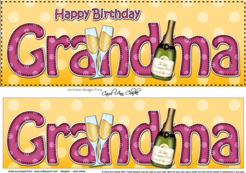 Large DL Happy Birthday GRANDMA 3D decoupage with Champagne