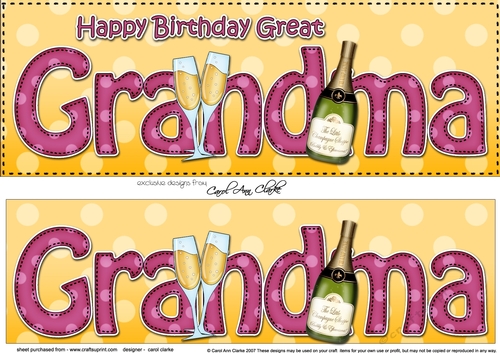 Large DL Happy Birthday GREAT GRANDMA 3D decoupage with Champagne