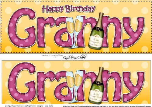 Large DL Happy Birthday  GRANNY 3D decoupage with Champagne