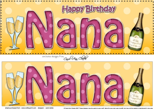 Large DL Happy Birthday NANA 3D decoupage with Champagne