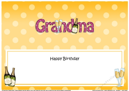 Large DL Happy Birthday GRANDMA insert with Champagne