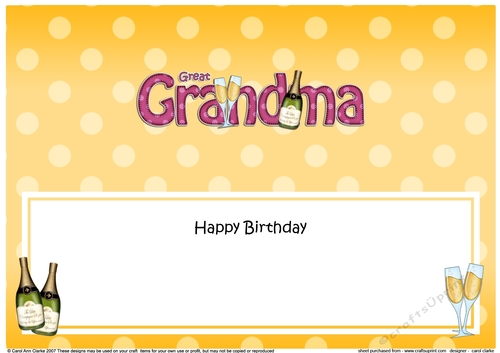 Large DL Happy Birthday GREAT GRANDMA insert with Champagne