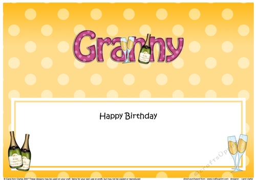 Large DL Happy Birthday GRANNY insert with Champagne