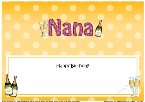 Large DL Happy Birthday NANA insert with Champagne