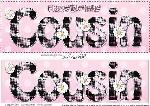Large DL Happy Birthday COUSIN 3D decoupage with Tartan