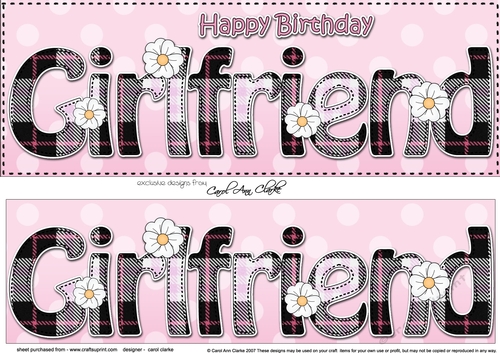 Large DL Happy Birthday GIRLFRIEND 3D decoupage with Tartan