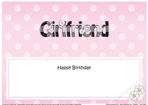 Large DL Happy Birthday GIRLFRIEND insert with Tartan