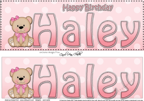 Large DL Happy Birthday HALEY 3D decoupage
