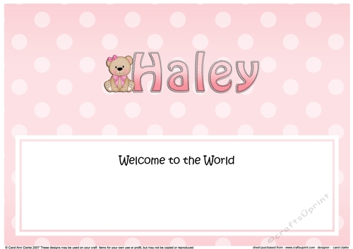 Large DL Welcome to the World HALEY insert