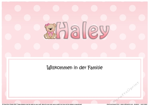 Large DL Willkommen in der Familie HALEY insert