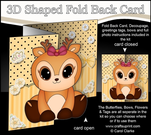 3D Shaped No-Hole Fold Back Mini Kit -  Cute Little Reindeer Sprinkles