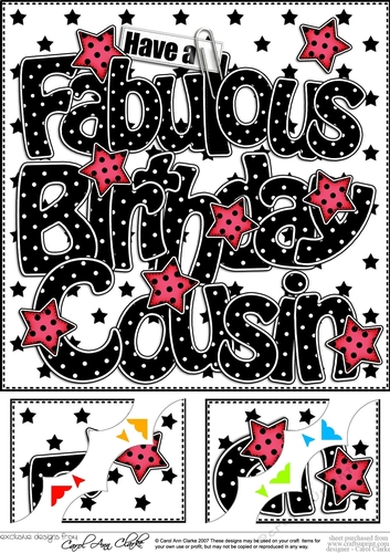8 x 8 Have a Fabulous Birthday COUSIN Scalloped corner Topper