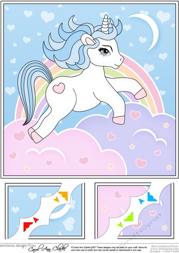 8 x 8 Cute Little Unicorn Scalloped Corner Topper  