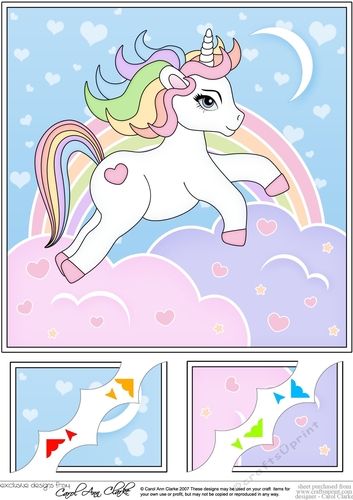8 x 8 Cute Little Unicorn Scalloped Corner Topper  