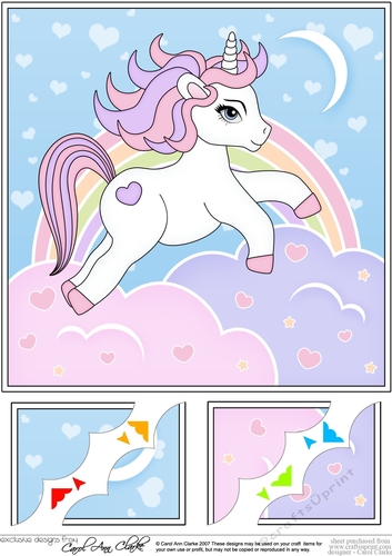 8 x 8 Cute Little Unicorn Scalloped Corner Topper  