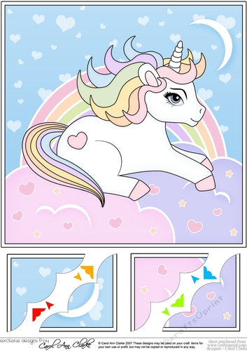 8 x 8 Cute Little Unicorn Scalloped Corner Topper  