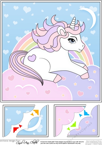 8 x 8 Cute Little Unicorn Scalloped Corner Topper  
