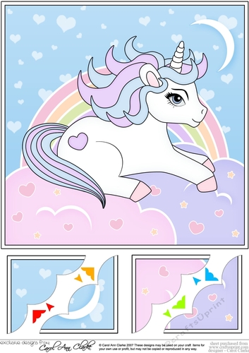 8 x 8 Cute Little Unicorn Scalloped Corner Topper  