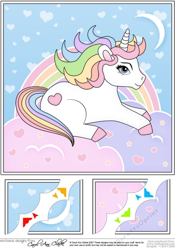8 x 8 Cute Little Unicorn Scalloped Corner Topper  