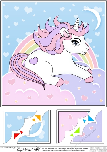 8 x 8 Cute Little Unicorn Scalloped Corner Topper  