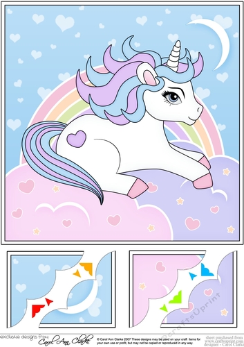 8 x 8 Cute Little Unicorn Scalloped Corner Topper  