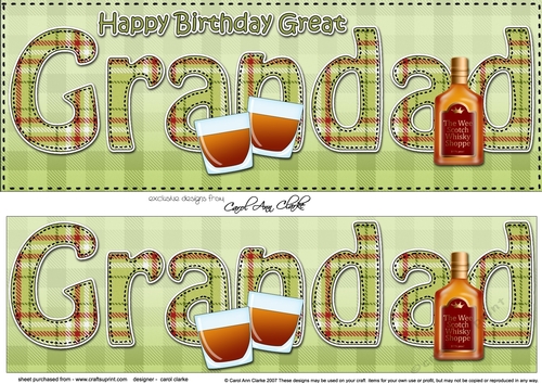 Large DL Happy Birthday GREAT GRANDAD 3D decoupage with Tartan 