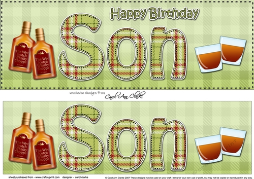 Large DL Happy Birthday SON 3D decoupage with Tartan 