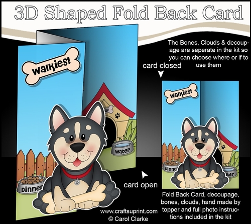 3D Shaped No-Hole Fold Back Mini Kit - Little Husky Dog Chase