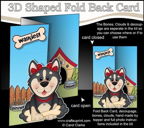 3D Shaped No-Hole Fold Back Mini Kit - Little Husky Dog Misty
