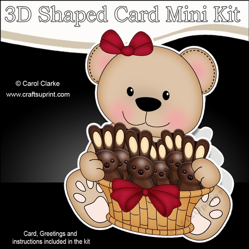 3D Shaped Card Mini Kit - Teddy Bear has an Easter Basket of Choc Bunnies 