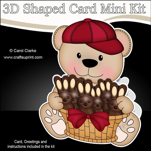 3D Shaped Card Mini Kit - Teddy Bear has an Easter Basket of Choc Bunnies 