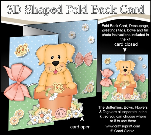 3D Shaped No-Hole Fold Back Card Kit - Flowerpot Friends - Little Golden Labrador Dog Sunny