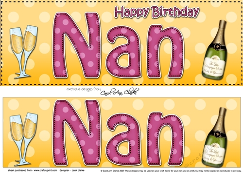 Large DL Happy Birthday NAN 3D decoupage with Champagne