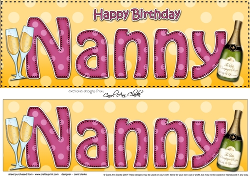 Large DL Happy Birthday NANNY 3D decoupage with Champagne